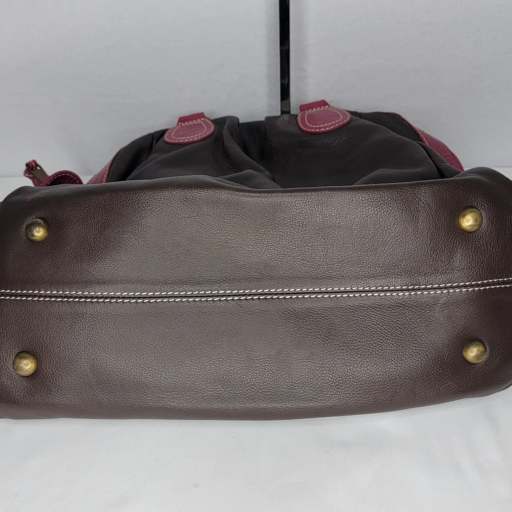 BODEN Genuine Leather Brown w/ Fuschia Trim Leather Handbag. P138 - Picture 8 of 10